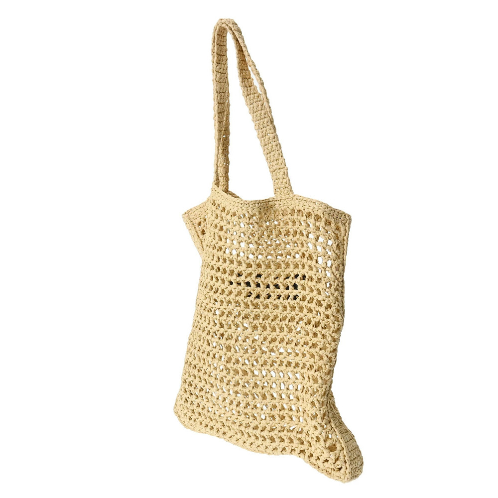 Prada Rayon Bag Tote Beige Crochet